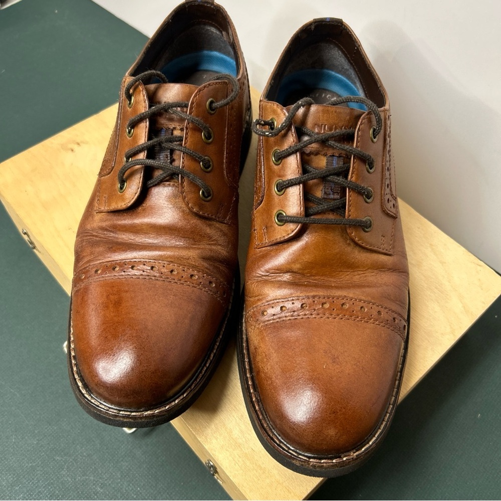 Nunn Bush Shoes Mens 8M Dress Oxford Brown Leather Lace Up Low Top Cap‎ Toe